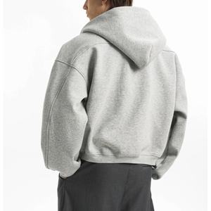 Sweat-shirt à capuche pour homme, coupe ample, 600 grammes, 100% coton, à double fermeture éclair, couleur unie, style streetwear, vente en gros - Product Image 6