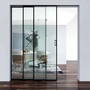 HDSAFE Soft Closing Sliding Door System Aluminum Glass Sliding Door Fitting No Bottom Track Sliding Glass Door Interior Black