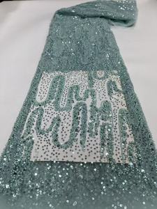 Tissu KC en dentelle géométrique à <span class=keywords><strong>sequins</strong></span> brillants, tulle respirant pour robe de mariée africaine, plusieurs couleurs en stock - Product Image 4