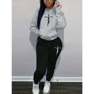 USA Made Local Factory High Quality Casual Men's Athletic <b>Set</b> with Hoodie 100% Cotton Thermal Fabric Unisex Design Large Size - Product Image 5