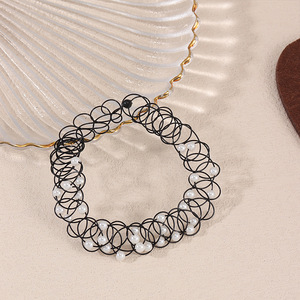 Collier ras du <span class=keywords><strong>cou</strong></span> élastique en perles sur fil de pêche, chaîne creuse ajustable pour femme - Product Image 2
