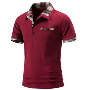 Summer new men's short sleeved basic style polo shirt men's checkered color block T-shirt European size tops