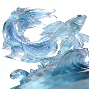 Sculpture en résine transparente personnalisable BZY, décoration d'intérieur, ornement de bureau, cadeau de pendaison de crémaillère, artisanat poisson bleu - Product Image 3