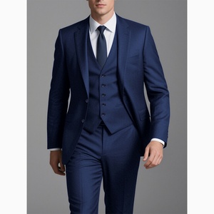 Customized Men's Business <b>Suits</b> Italian Style Breathable Anti-static Anti-Wrinkle Windproof Trendy Designer Collection Navy Blue - Product Image 1