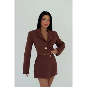 Conjunto de Traje para Mujer con Detalle de Botones en Color Marrón, Conjunto de Falda Cómodo - Product Image 3