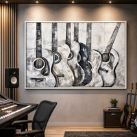 Grande peinture à l'huile abstraite de guitare, texture 3D, faite à la main, instrument de musique, art mural sur toile pour la décoration de studio d'enregistrement