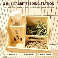 Station d'alimentation pour lapins en bois 3-en-1 : mangeoire à foin, bol à nourriture, bouteille d'eau pour petits animaux