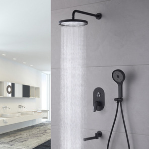 Système <span class=keywords><strong>de</strong></span> <span class=keywords><strong>douche</strong></span> rectangulaire en laiton à fixation murale, ensemble 4 pièces pluie et <span class=keywords><strong>jet</strong></span>, économie <span class=keywords><strong>d</strong></span>'<span class=keywords><strong>eau</strong></span>, noir mat pour hôtels et appartements - Product Image 3