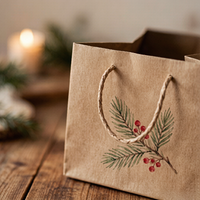 Sac en papier kraft imprimé écologique pour Noël, sac de transport brun avec poignées, emballage cadeau de Noël personnalisé, sac de shopping