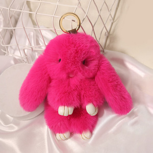 Porte-clés Peluche Lapin en Fourrure 18cm Doux et Mignon avec Pompon, Pendentif Lapin Rose Léopard pour Pâques - Product Image 5