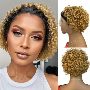 Pelucas <span class=keywords><strong>de</strong></span> Cabello Humano Remy con Encaje Frontal 13x1 Transparente al por Mayor, Cortas, Rizadas, Rubias y Negras, Densidad 150%, para <span class=keywords><strong>Mujer</strong></span>, ¡Oferta Caliente! - Product Image 3