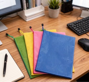 Portable A4 Zipper Canvas File Bag Colorful Oxford Stationery Pouch Custom Logo PVC Document Storage Bag - Product Image 6