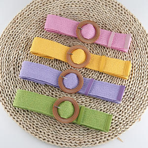 Cinturones de cintura elásticos tejidos de paja para mujer, cinturón de vestido ajustado trenzado bohemio de moda para mujer - Product Image 6