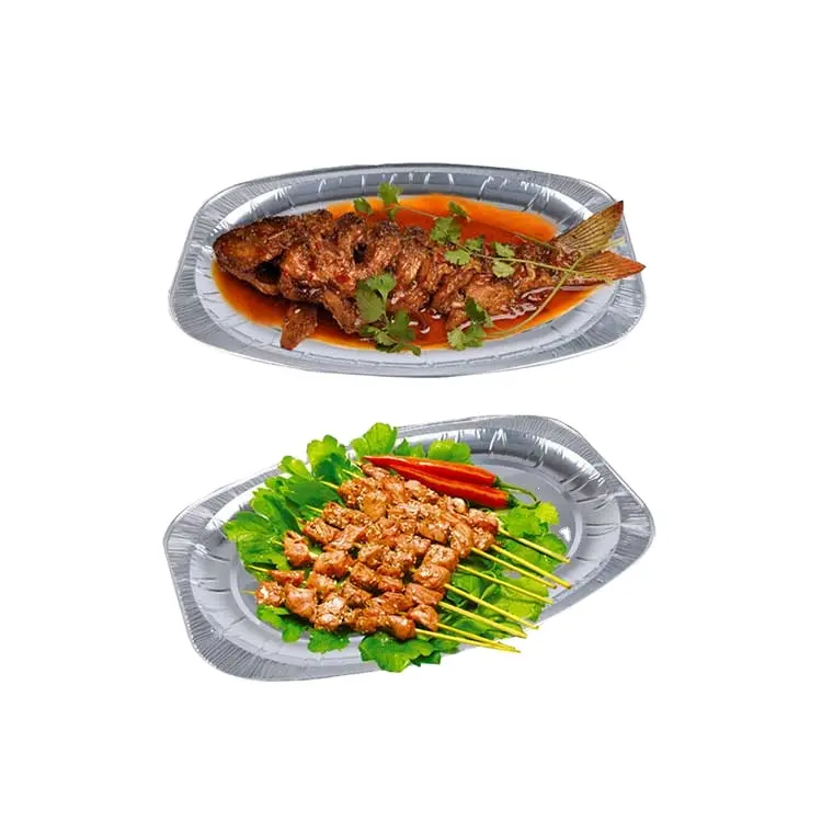 Disposable Silver Color Pan Oval Foil Food Platters Aluminium Foil Plates Fish Tray