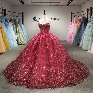 Vestidos de Quinceañera de Chifón Borgoña Dy6925 con Hombros Decorados con Cuentas, Vestido de Gala con Apliques, Lentejuelas Brillantes y Bordado Floral para Fiesta de Graduación - Product Image 3