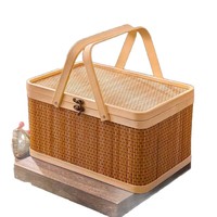 Nouvelle boîte tressée en bambou écologique de style chinois – Panier de rangement rectangulaire portable à double poignée pour le Festival du Dragon