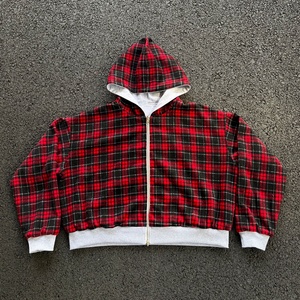 Custom Manufacturer Zipper Plaid <b>Jacket</b> Men Boxy Heavyweight Drop Shoulder Striped Double Layer Reversible <b>Flannel</b> Hoodie Unisex - Product Image 4