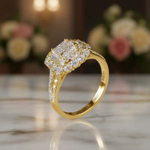 Anello di fidanzamento con diamanti di lusso da donna con diamanti naturali taglio principessa in rame placcato oro giallo Q357 - Product Image 2