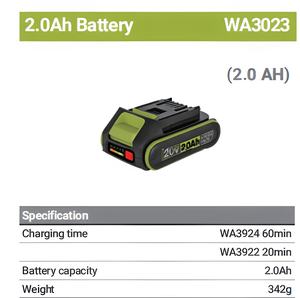 Batterie au lithium rechargeable 20V 2.0Ah WA3023, batterie lithium-ion compacte et légère, source d'alimentation pour outils sans fil WORX 20V - Product Image 2