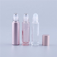 Flacon roll-on en verre rose de 10 ml pour huiles essentielles, avec bille en verre ou en acier inoxydable et capuchon rose doré