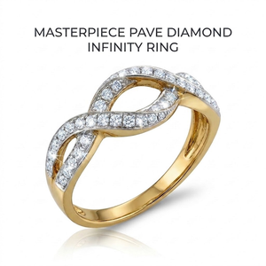 Bague en or blanc et or jaune massif 18 carats sur mesure avec nœud infini et diamants, sertissage micro-pavé entrelacé, bijoux fins faits sur mesure - Product Image 1