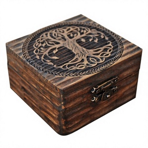 Caja de madera tallada con el martillo de Thor |   Caja de Recuerdos con Diseño de Círculo Rúnico Mjolnir, con Cierre Metálico, Ecológica y Pulida, para Joyería al por Mayor - Product Image 2