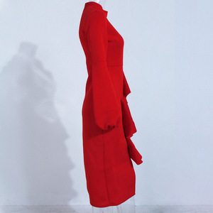 Nuovo Fashion Design da donna Sexy Slim irregolare <span class=keywords><strong>abito</strong></span> da sera <span class=keywords><strong>rosso</strong></span> arruffato vestito monospalla per la festa - Product Image 5