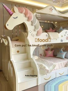 Letto a castello multifunzionale personalizzato per bambini, in legno, a tema unicorno, stile principessa, per <span class=keywords><strong>bambina</strong></span>. - Product Image 3