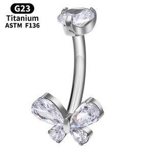 ASTM F136 titanio 14G ombligo anillo mariposa estilo cristal CZ incrustaciones hilo interno ombligo Piercing anillos Tit joyería - Product Image 1