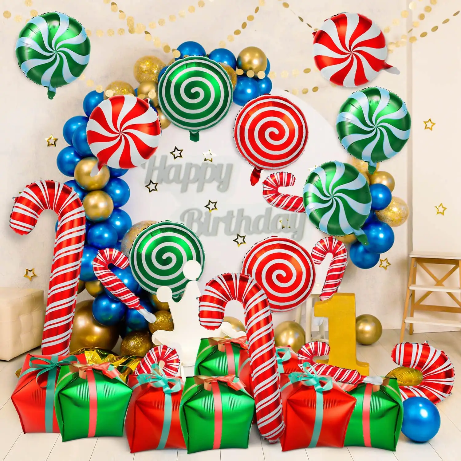 Dekorasi Pesta Tema Ulang Tahun dan Permen 30 Buah Balon Foil Natal Swirl Tongkat Permen Besar