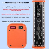 Boîtier de batterie externe transparent à tension réglable DC5-12V, charge rapide, boîte de batterie 18650, interface Type-C, sortie 22,5W, ultra-mince