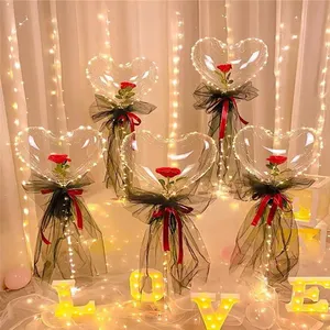 Trasparente con la rosa di vendita calda a forma di cuore in PVC 10g Led Bobo palloncino singolo Party decorazioni Unisex per feste e feste