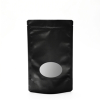 Sachet Doypack Noir Mat Personnalisé avec Fenêtre Transparente Ovale et Fermeture Zip pour Emballage de Café, Snacks et Aliments Secs