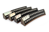 El Yapımı Eliptik Masif Ahşap Mozaik İşlemeli Doğal Siyah Kaplama Masa Oyun Seti Rummy Taşı Rummy- Dayanıklı Aile Strateji Oyunu