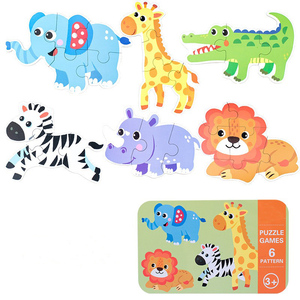 Commercio all'ingrosso 6 in 1 blocchi di legno divertente animale di apprendimento in età prescolare giochi scatola di latta da viaggio <span class=keywords><strong>puzzle</strong></span> - Product Image 4