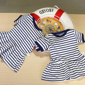 100% algodón de verano de estilo marino a <span class=keywords><strong>rayas</strong></span> de manga corta bebé niña <span class=keywords><strong>vestido</strong></span> con anillo broches - Product Image 2