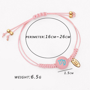 Bracelet en céramique des 12 constellations du zodiaque, bracelet en corde tressée de couleur bonbon, bracelet porte-bonheur pour femmes - Product Image 2
