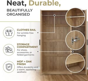 Armoire de salon moderne en bois avec 3 portes 176 x 80 x <span class=keywords><strong>52</strong></span> cm avec 1 tringle à vêtements et 4 étagères en MDF écologique - Product Image 3
