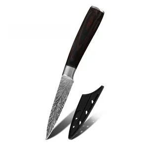 Xingye लकड़ी संभाल दमिश्क पैटर्न 7cr17 स्टेनलेस स्टील कतरन चाकू 3.5 इंच छोटे तय ब्लेड फल छीलने चाकू