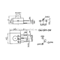 Senter Kepala 213WD Tombol Samping Merah 12x12mm DC 30V 1A 3pin Tombol Tekan Lurus ON-OFF-ON