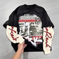 T-shirt à manches longues double couche pour homme, imprimé rétro de haute qualité avec logo personnalisé, coupe ample, tendance mode hip-hop