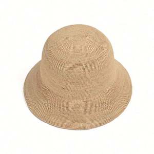 Chapeau Bob en Paille de Raphia Tressé à la Main, Simple et Décontracté, pour Femme, Protection Solaire Estivale, Chapeau de Soleil d'Extérieur - Product Image 1