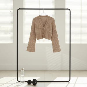 HANO Cardigan en tricot pour femme, couleur kaki, à lacets sur le devant, manches longues, col en V, à œillets, style décontracté et tendance, collection automne - Product Image 1