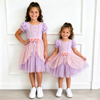 Robe de princesse tutu pour petites filles, corsage en viscose de bambou, jupe en tulle américain à paillettes, costume de fête d'anniversaire pour enfants