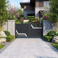 Puerta Eléctrica Plegable Retráctil de Aluminio para Entrada de Patio de Villa, Diseño Artístico Chino, Anticolisión, de Doble Apertura