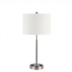 Lámpara de Mesa Moderna con Enchufe de Corriente y Puerto USB, Acabado Metálico Cepillado en Níquel, para Decoración de Hoteles y Hogares - Product Image 1