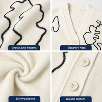 Cardigan en laine tricoté à la machine noir ivoire, col en V, dos nu, à lacets, pour femme et unisexe, pull en maille à manches longues, boutonné sur le devant, hiver