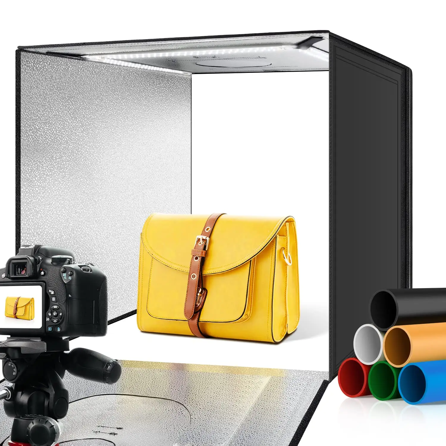 फोटोबॉक्स स्टूडियो 40 50 60 सेमी 3200-5600k समायोज्य 6 रंग बैकड्रॉप फोटो स्टूडियो लाइट बॉक्स