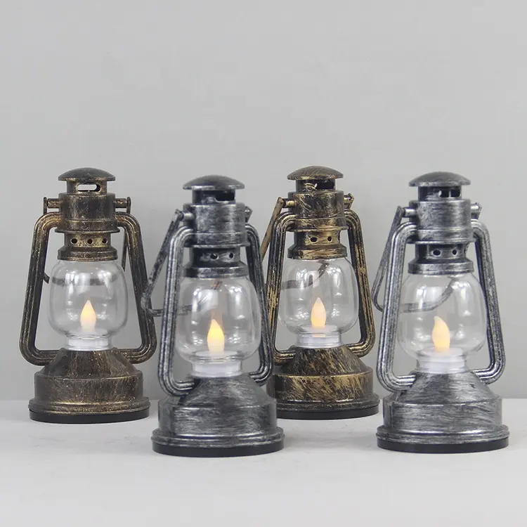 Cadılar bayramı yılbaşı dekoru Vintage metalik boyalı plastik asılı yağ Mini LED fener ile LED çay ışık mum