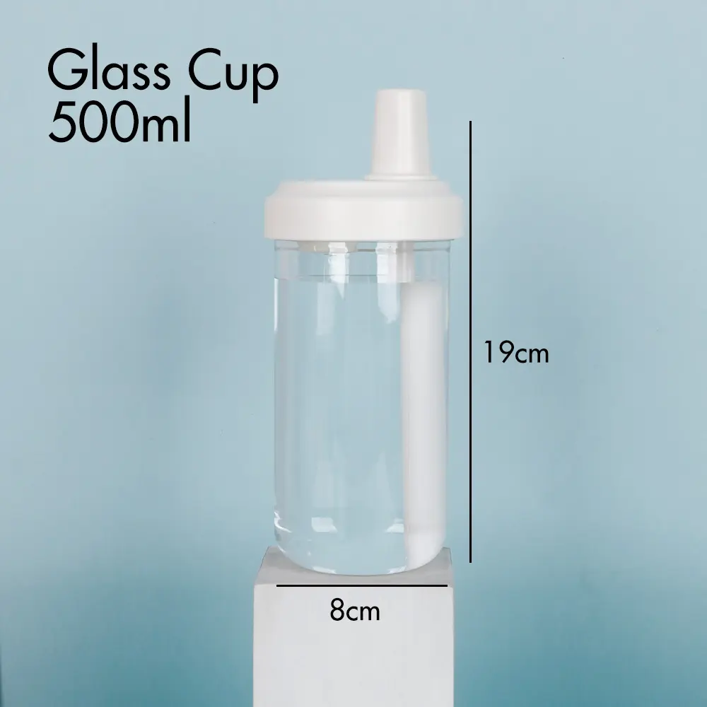 Vaso de té de burbujas transparente con logotipo personalizado, taza de bebida de jugo, taza de té Boba de cristal reutilizable con tapa y pajita
